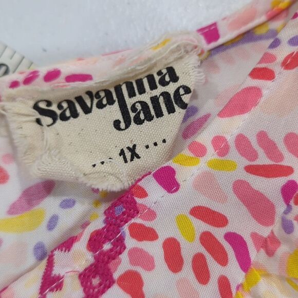 Savanna Jane Top Womens 1X Pink Printed PomPom Sleeveless Blouse Boho - Picture 6 of 9